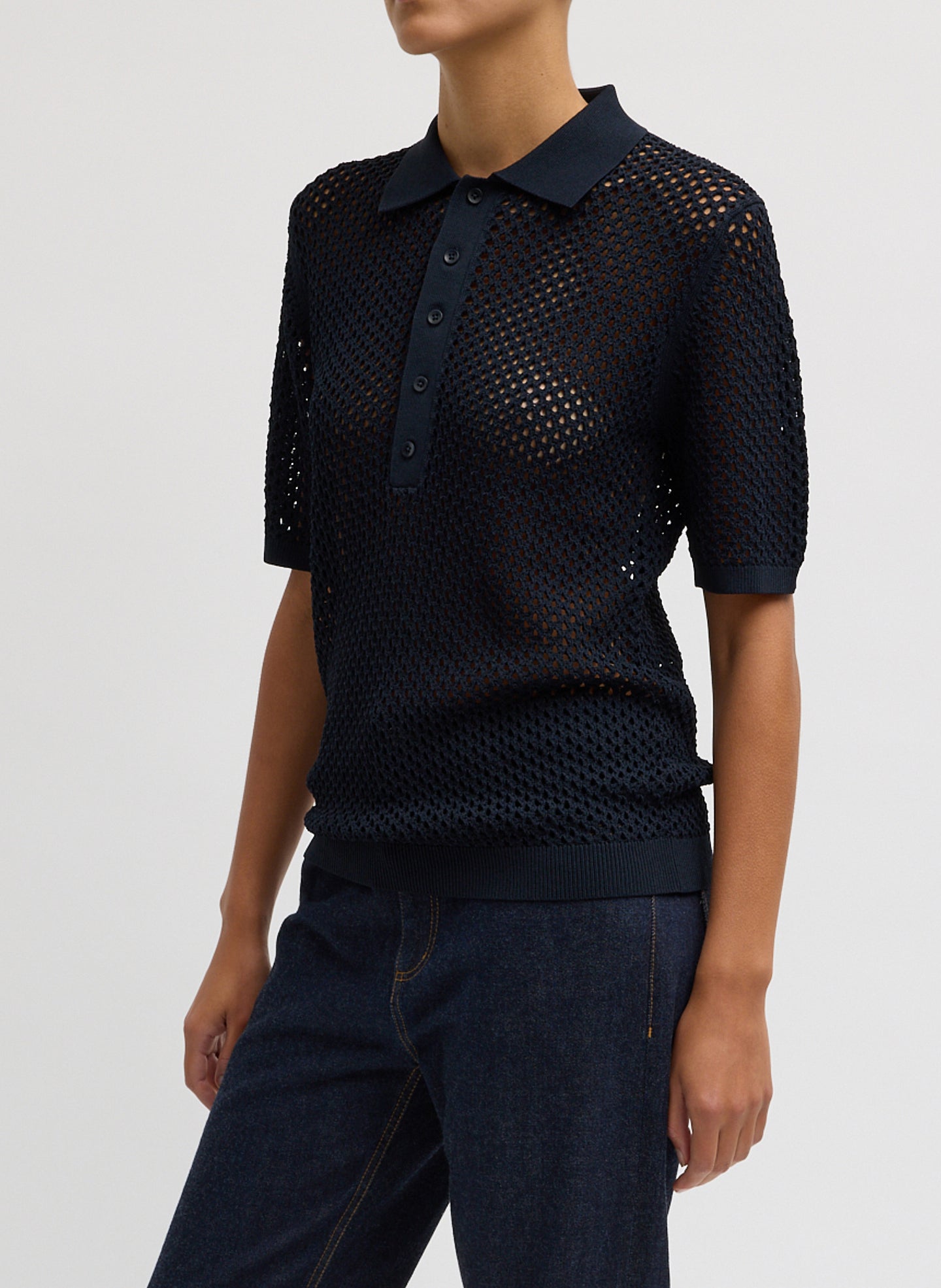 Tibi Crochet Netting Slim Polo