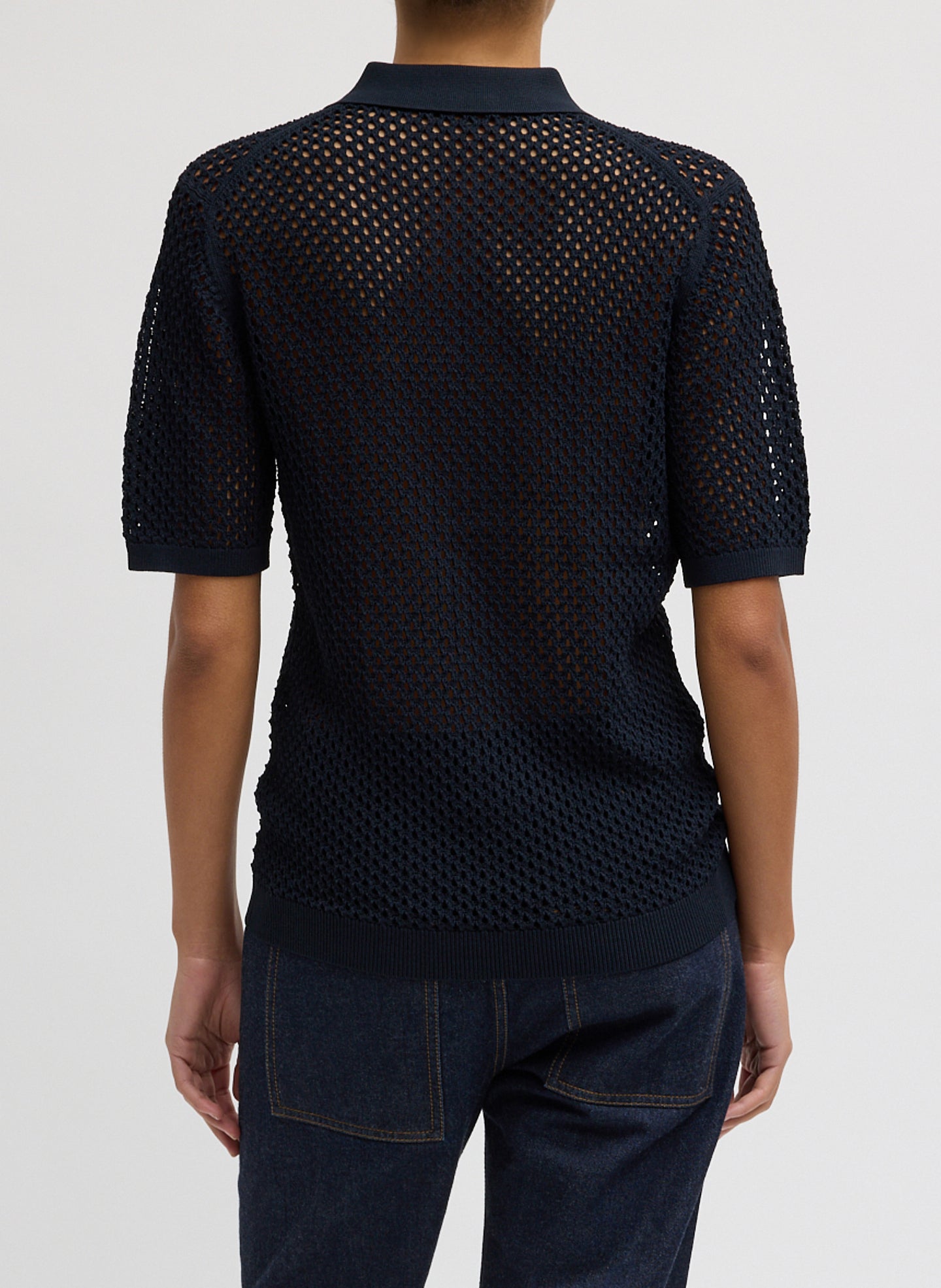 Tibi Crochet Netting Slim Polo