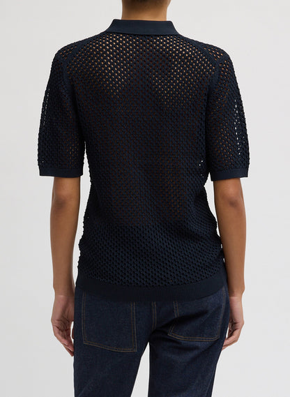 Tibi Crochet Netting Slim Polo