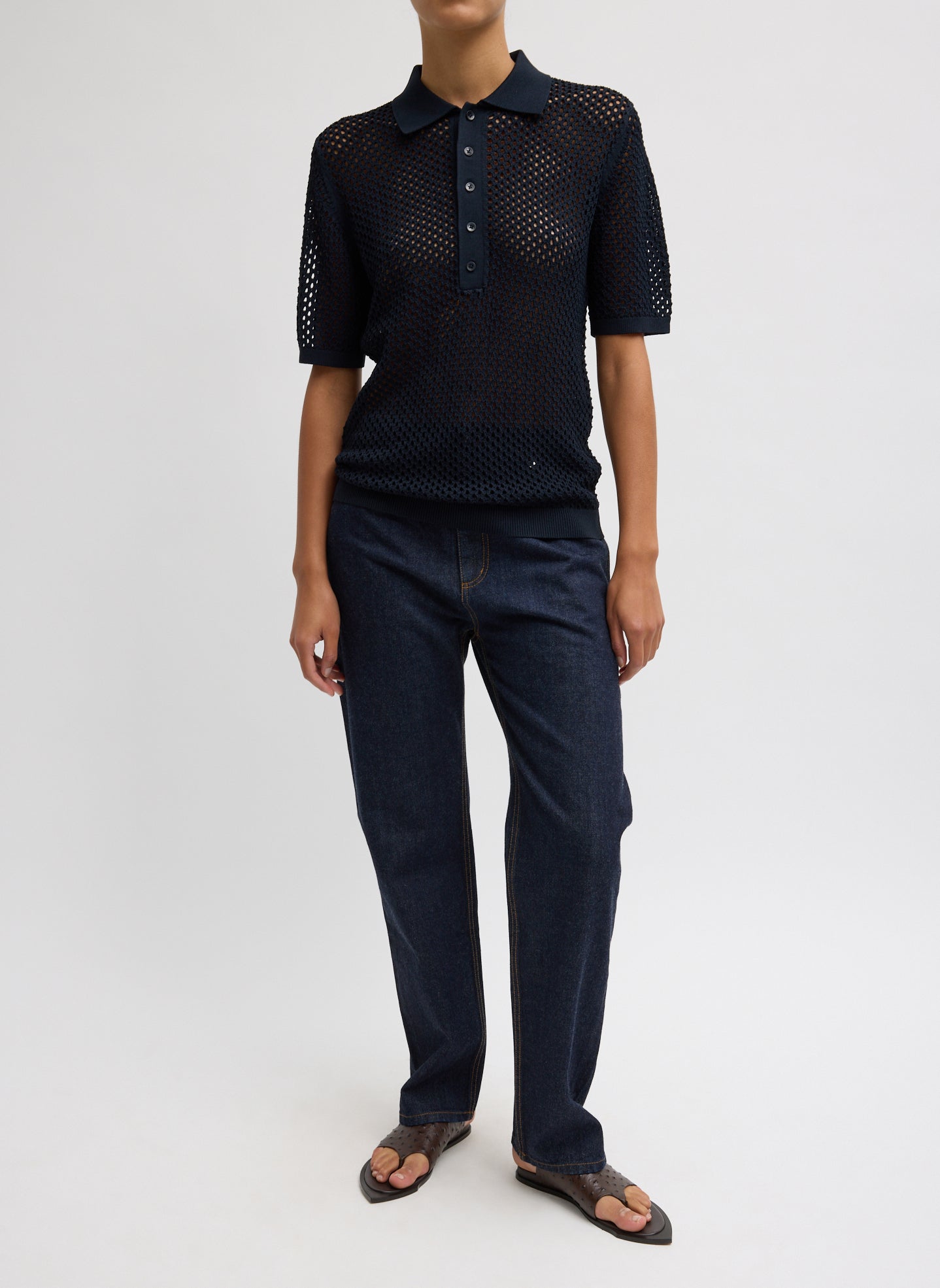 Tibi Crochet Netting Slim Polo
