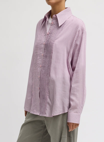 Tibi Ultra Light Silk Tencel Striped Pintucked Shirt