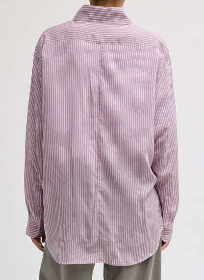 Tibi Ultra Light Silk Tencel Striped Pintucked Shirt