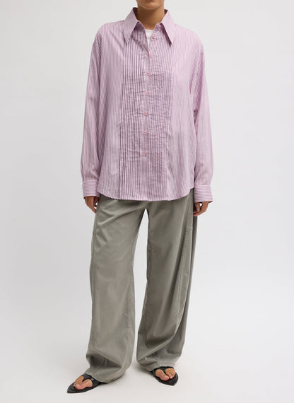 Tibi Ultra Light Silk Tencel Striped Pintucked Shirt