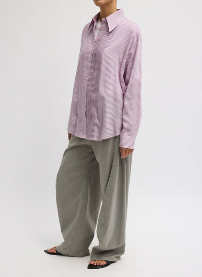 Tibi Ultra Light Silk Tencel Striped Pintucked Shirt