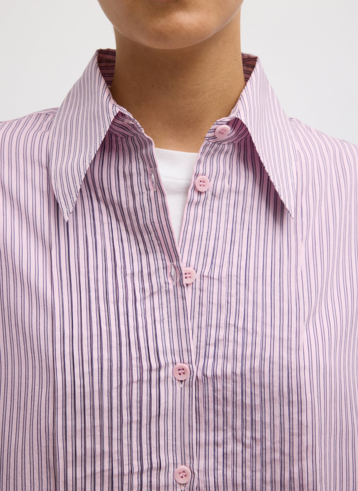 Tibi Ultra Light Silk Tencel Striped Pintucked Shirt