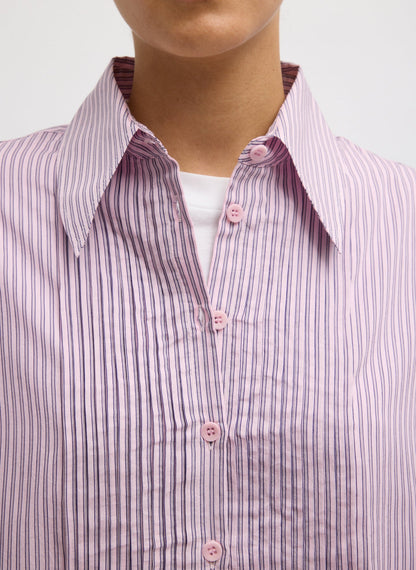 Tibi Ultra Light Silk Tencel Striped Pintucked Shirt