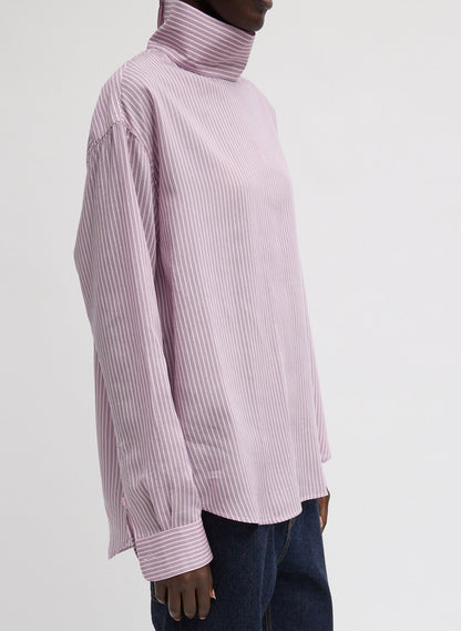 Tibi Ultra Light Silk Tencel Striped Funnel Neck Shirt