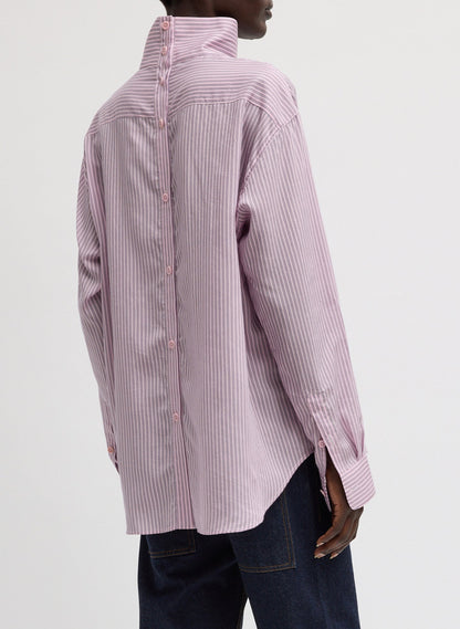 Tibi Ultra Light Silk Tencel Striped Funnel Neck Shirt