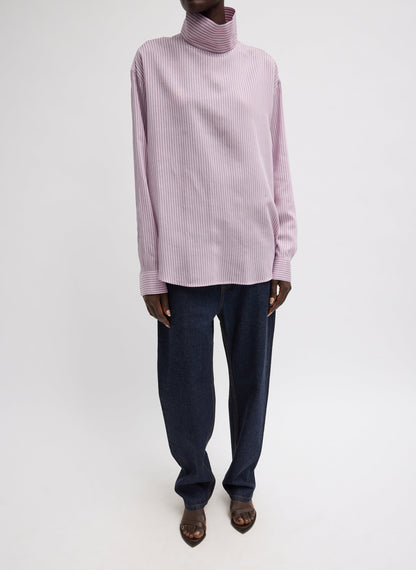 Tibi Ultra Light Silk Tencel Striped Funnel Neck Shirt
