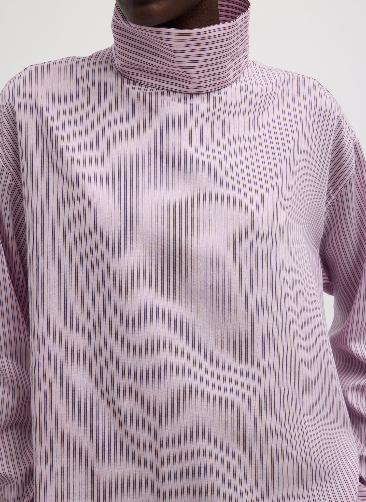 Tibi Ultra Light Silk Tencel Striped Funnel Neck Shirt