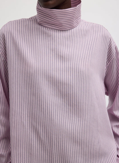 Tibi Ultra Light Silk Tencel Striped Funnel Neck Shirt