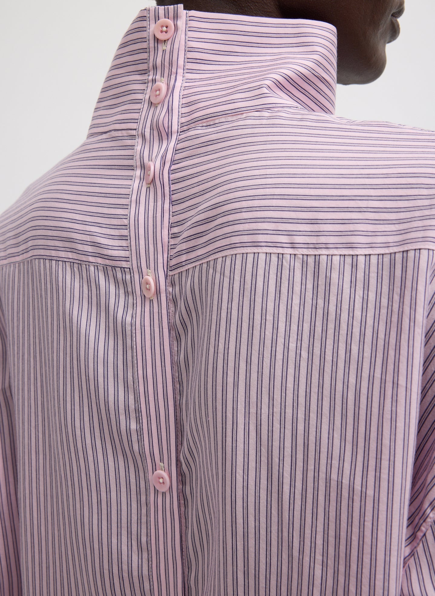 Tibi Ultra Light Silk Tencel Striped Funnel Neck Shirt