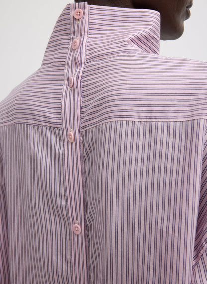 Tibi Ultra Light Silk Tencel Striped Funnel Neck Shirt