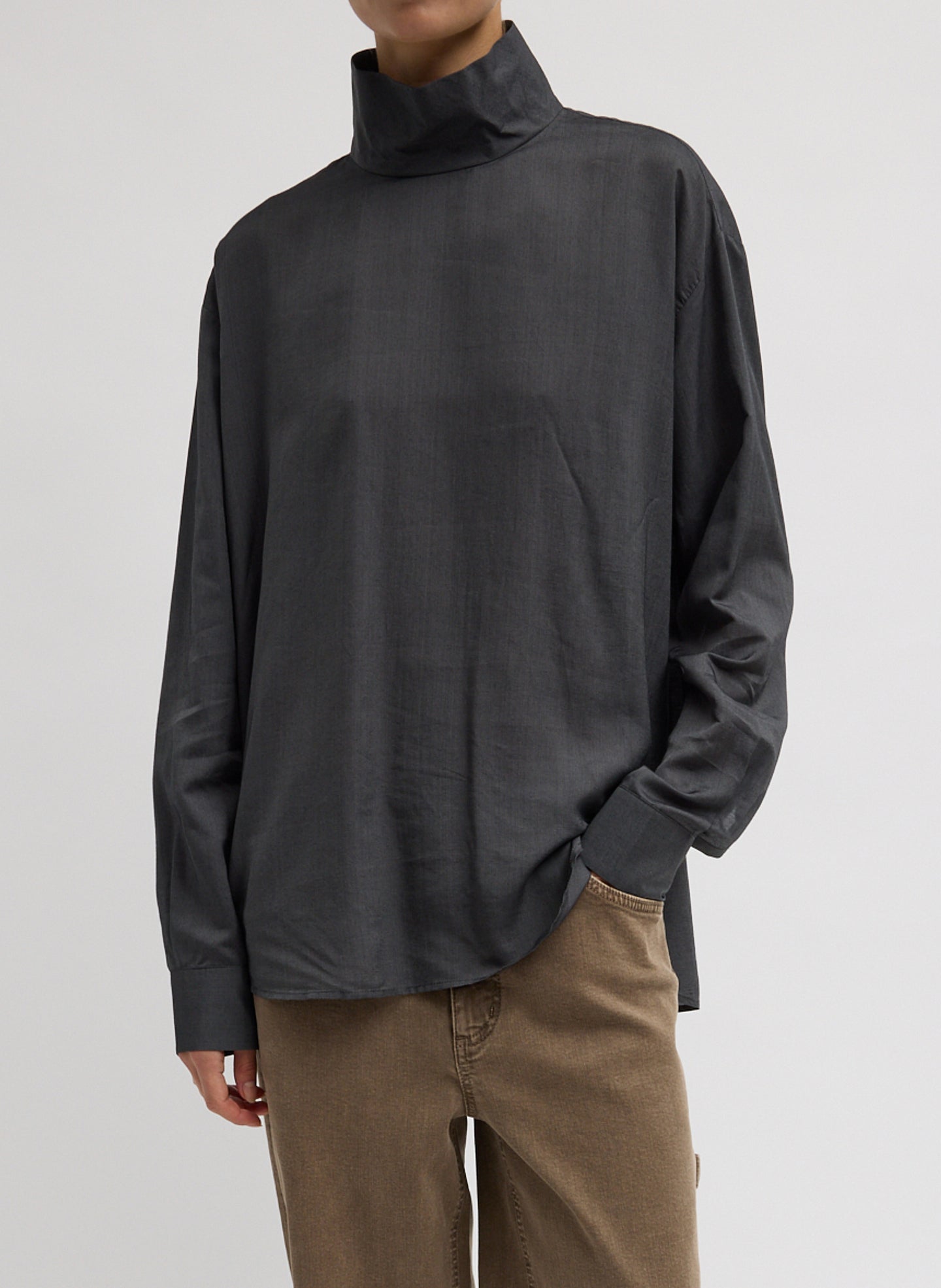 Tibi Ultra Light Silk Tencel Funnel Neck Shirt