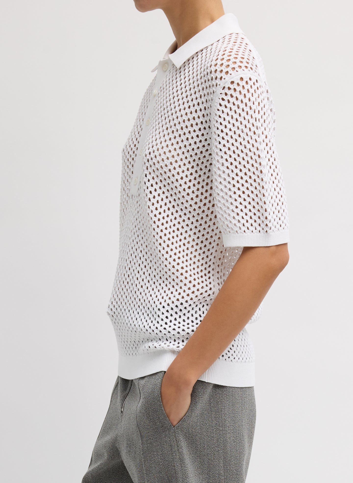 Tibi Crochet Netting Slim Polo