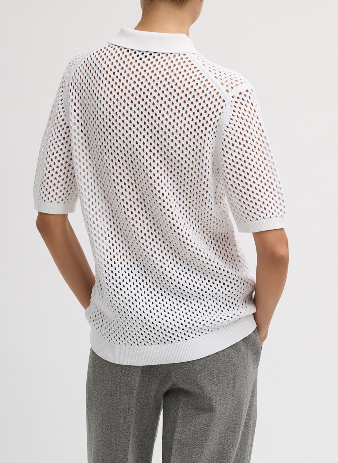 Tibi Crochet Netting Slim Polo