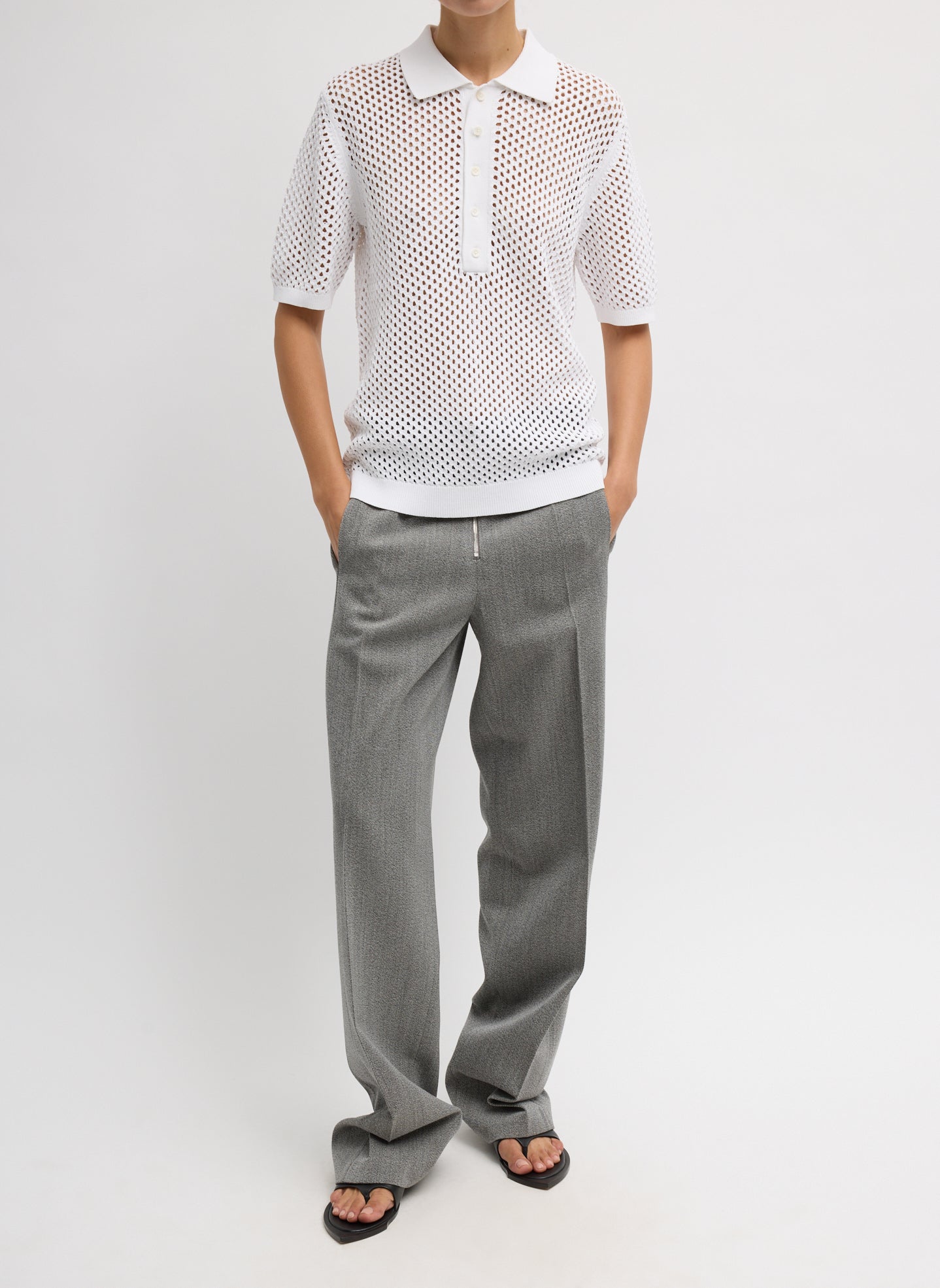Tibi Crochet Netting Slim Polo
