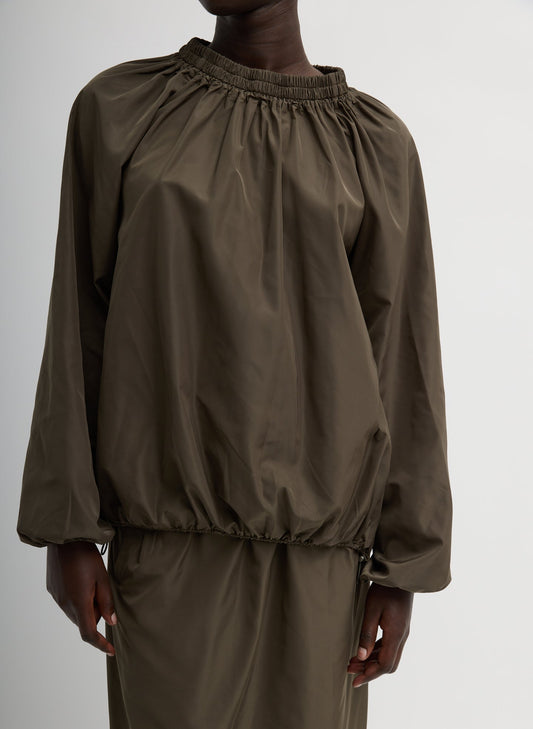 Tibi Italian Sporty Nylon Shirred Anorak Top