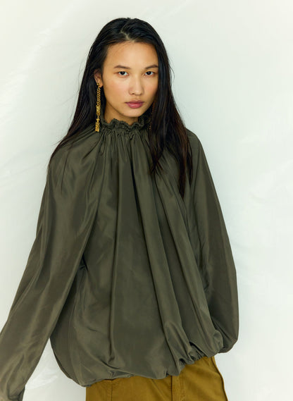 Tibi Italian Sporty Nylon Shirred Anorak Top