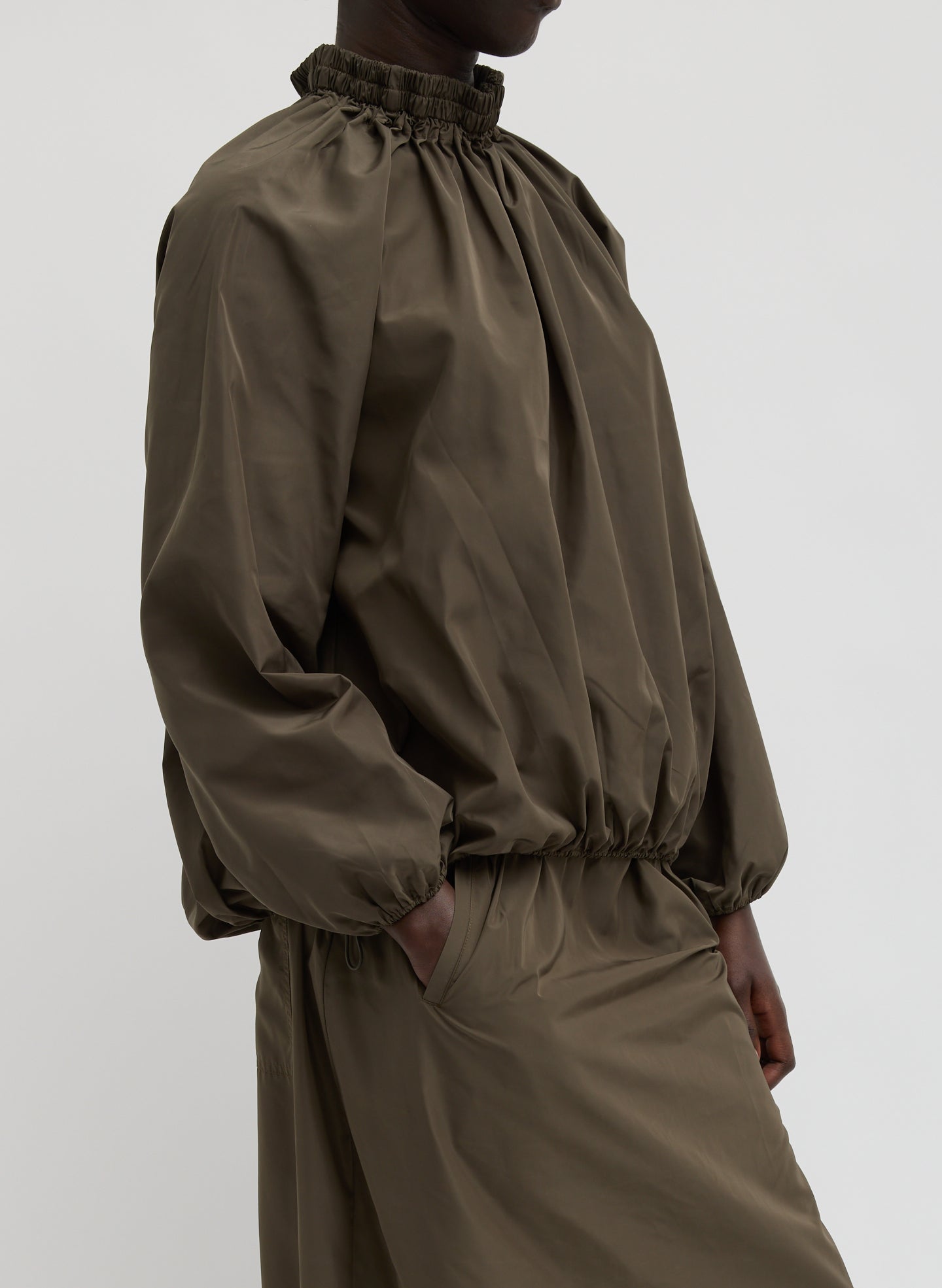 Tibi Italian Sporty Nylon Shirred Anorak Top