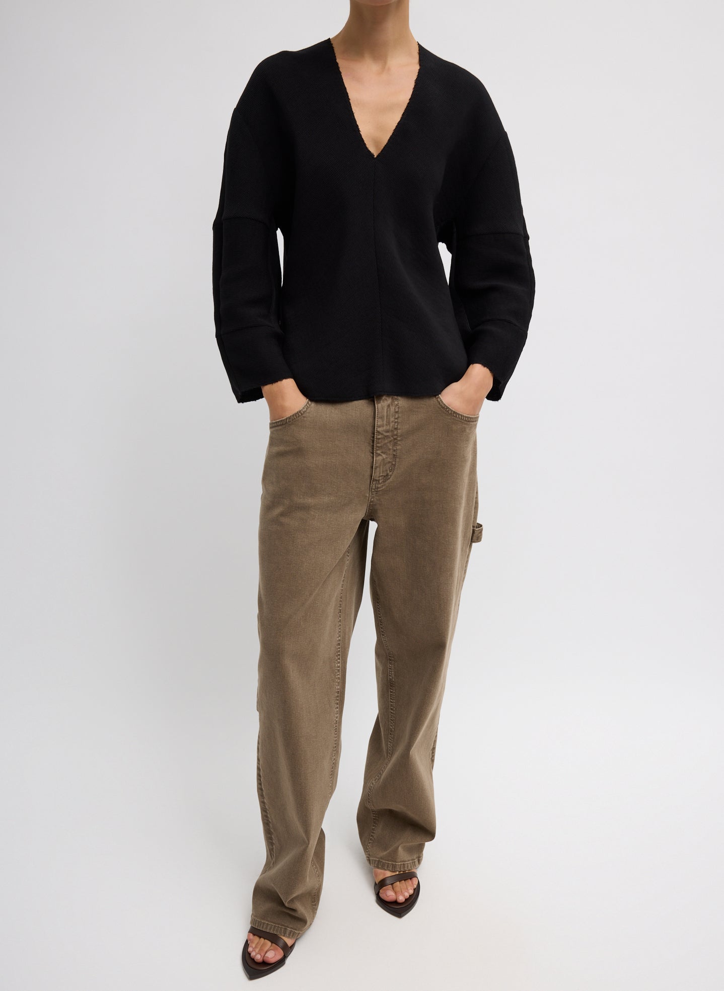 Tibi Viscose Plisse Hinged Long Sleeve Top