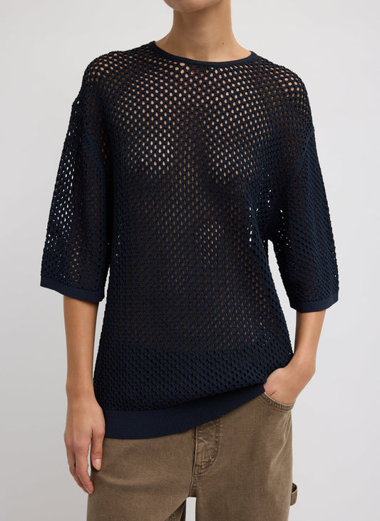 Tibi Crochet Netting Oversized Easy T-Shirt
