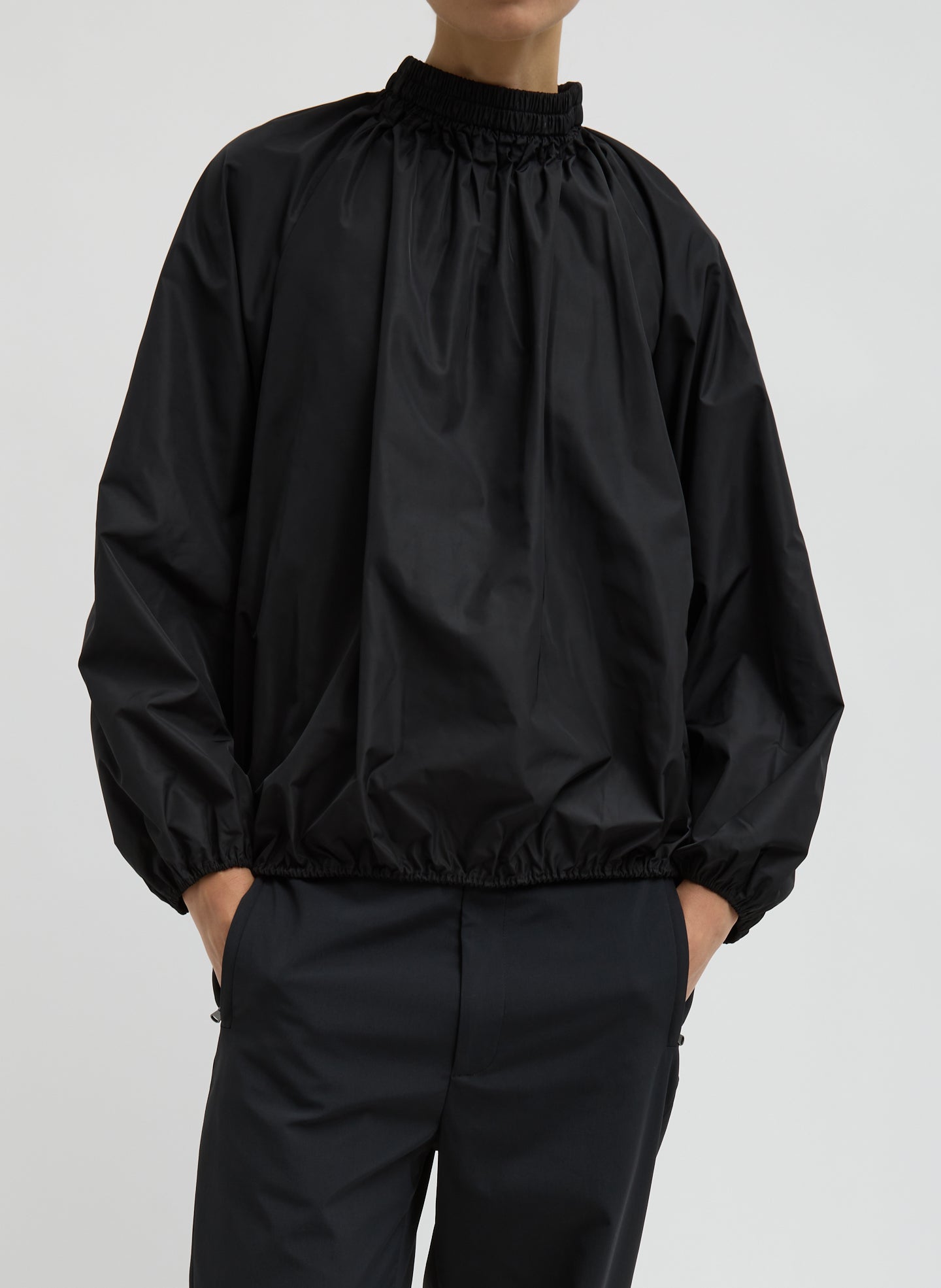 Tibi Italian Sporty Nylon Shirred Anorak Top