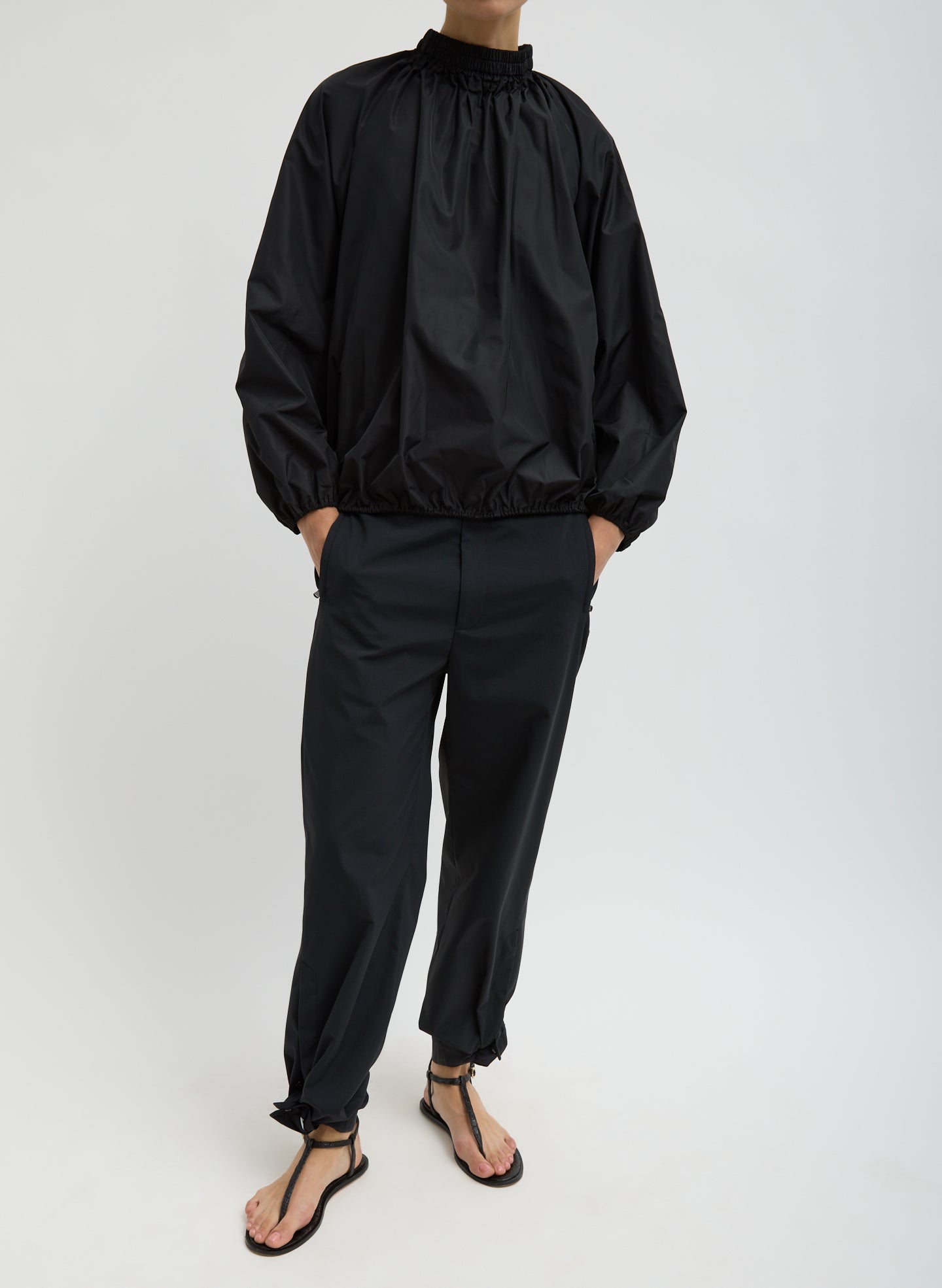 Tibi Italian Sporty Nylon Shirred Anorak Top