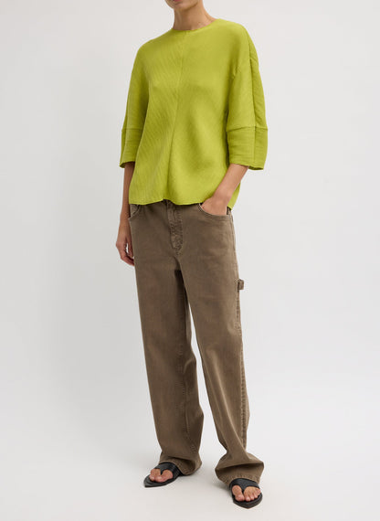 Tibi Viscose Plisse Hinged Short Sleeve Top