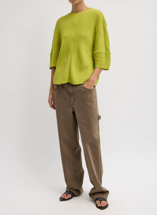 Tibi Viscose Plisse Hinged Short Sleeve Top