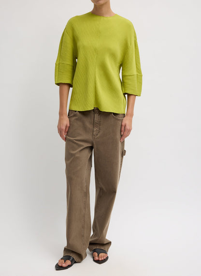 Tibi Viscose Plisse Hinged Short Sleeve Top