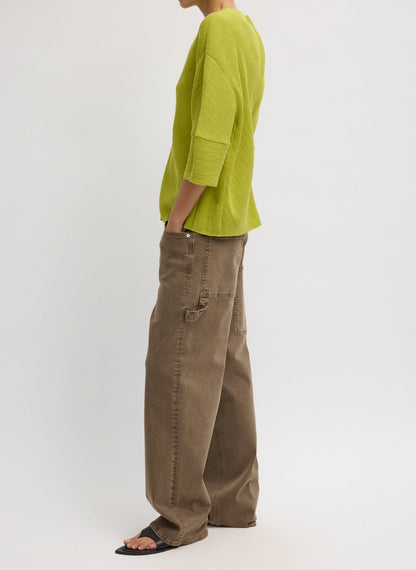 Tibi Viscose Plisse Hinged Short Sleeve Top