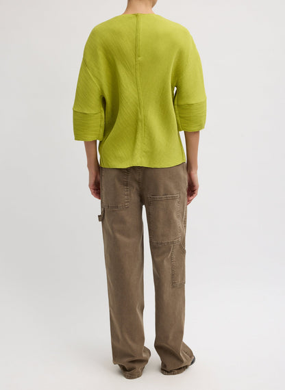 Tibi Viscose Plisse Hinged Short Sleeve Top