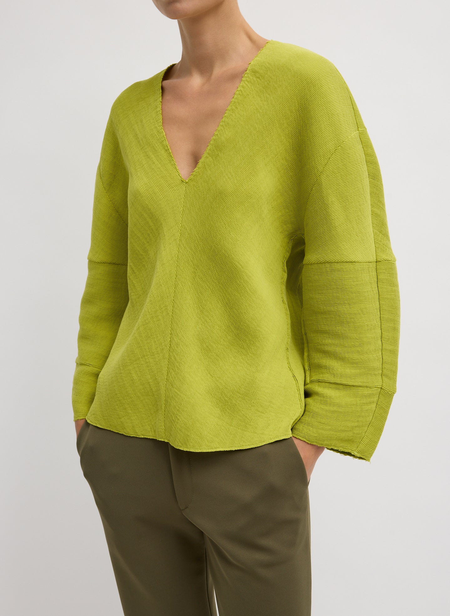 Tibi Viscose Plisse Hinged Long Sleeve Top