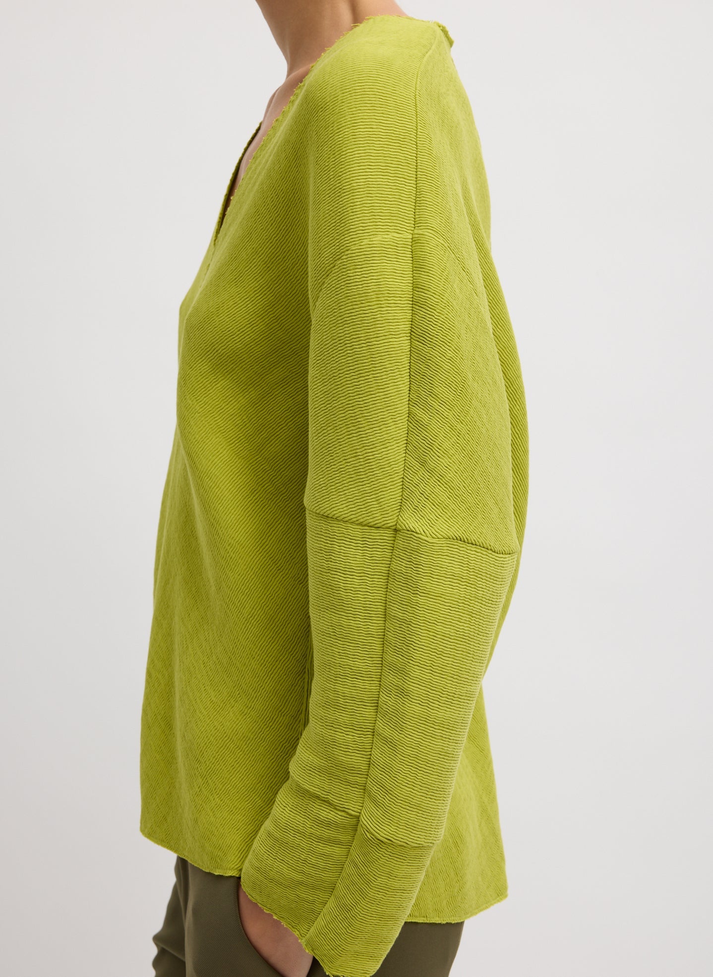 Tibi Viscose Plisse Hinged Long Sleeve Top