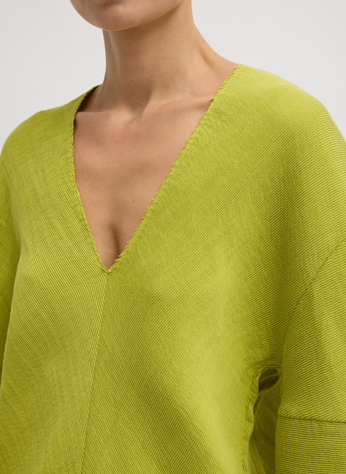 Tibi Viscose Plisse Hinged Long Sleeve Top