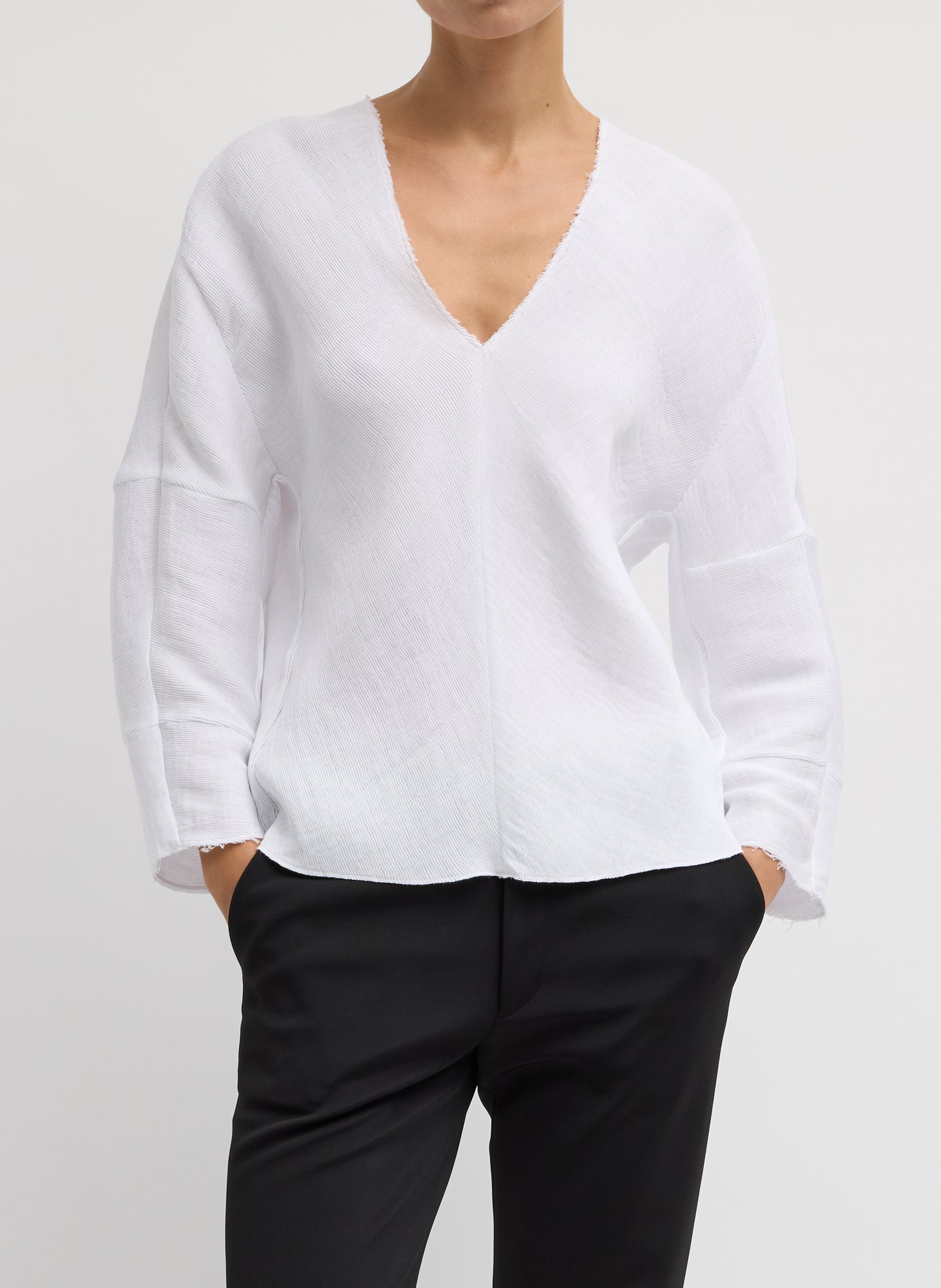 Tibi Viscose Plisse Hinged Long Sleeve Top