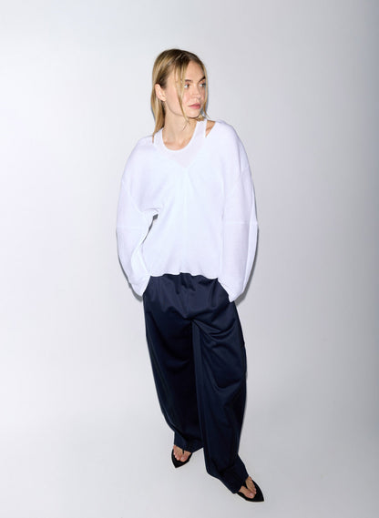 Tibi Viscose Plisse Hinged Long Sleeve Top