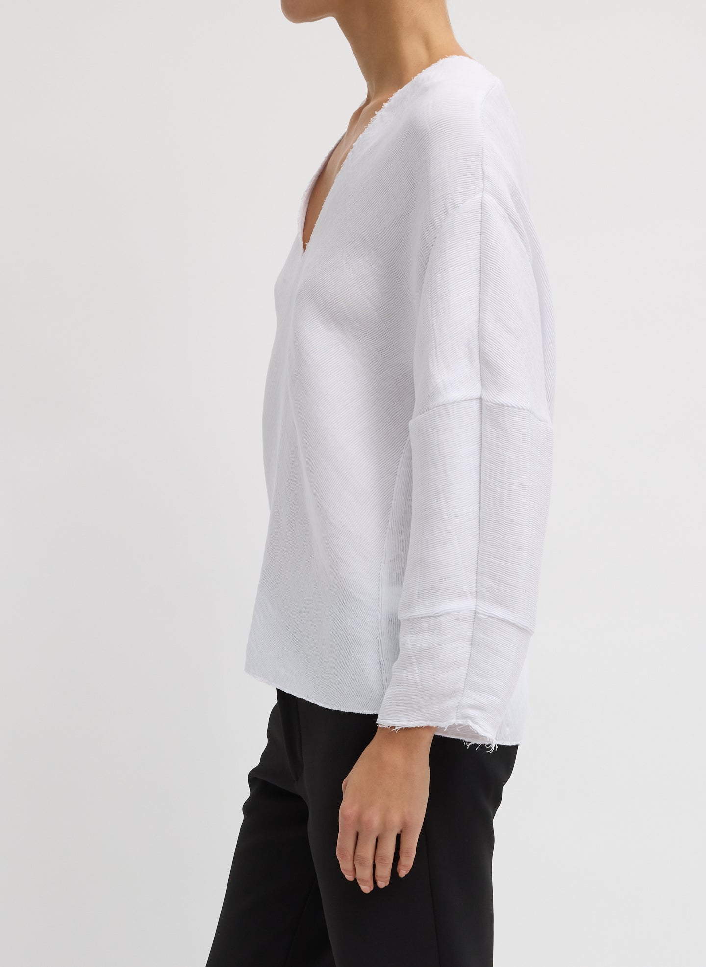 Tibi Viscose Plisse Hinged Long Sleeve Top