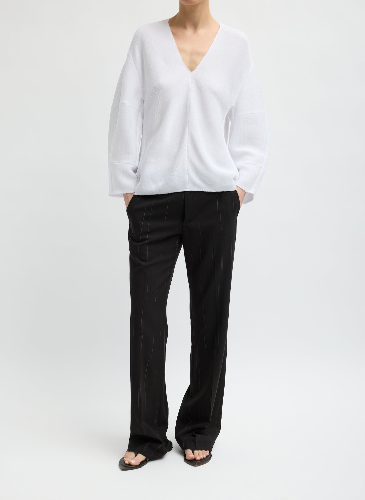 Tibi Viscose Plisse Hinged Long Sleeve Top