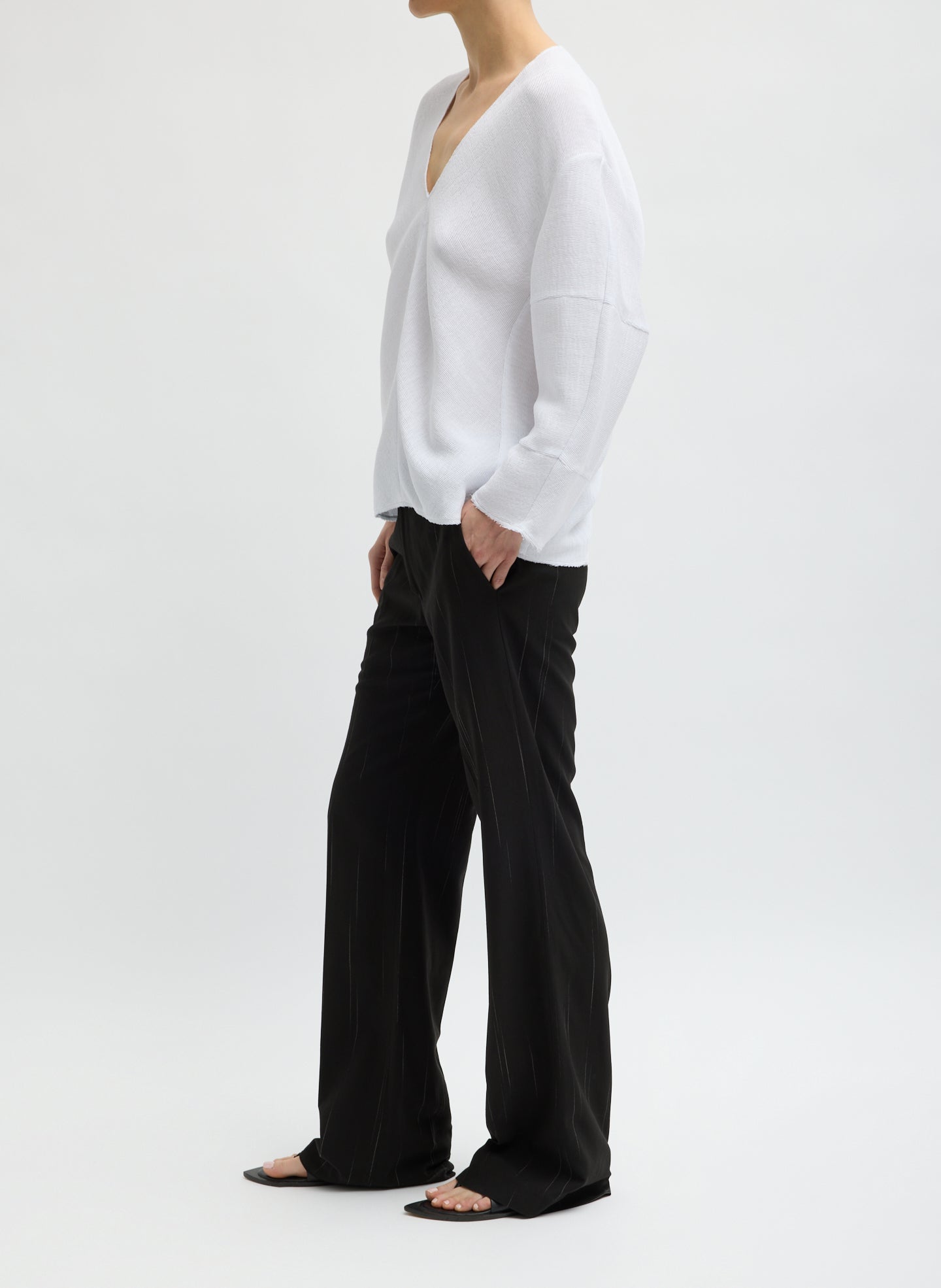 Tibi Viscose Plisse Hinged Long Sleeve Top
