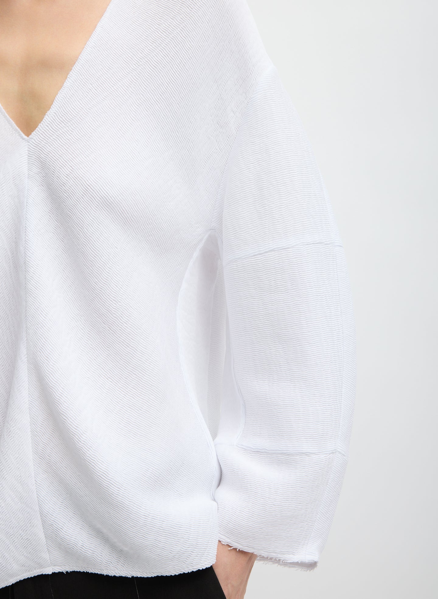 Tibi Viscose Plisse Hinged Long Sleeve Top