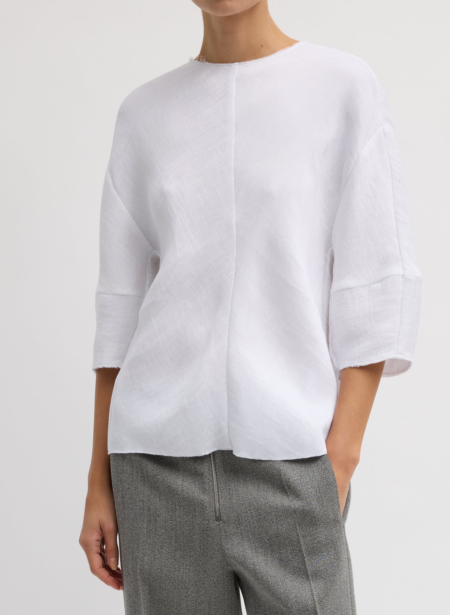 Tibi Viscose Plisse Hinged Short Sleeve Top