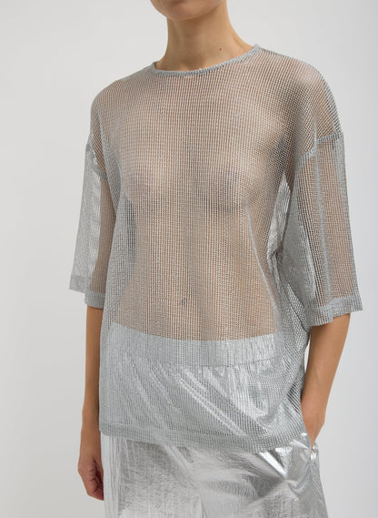 Tibi Viscose Metallic Mesh Easy T-Shirt