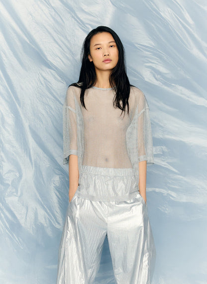 Tibi Viscose Metallic Mesh Easy T-Shirt