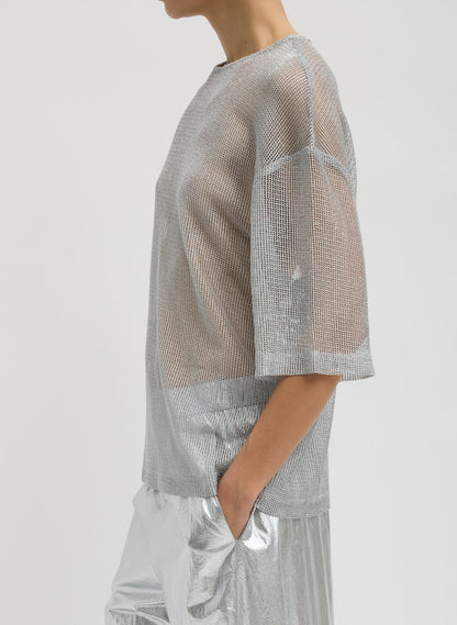 Tibi Viscose Metallic Mesh Easy T-Shirt