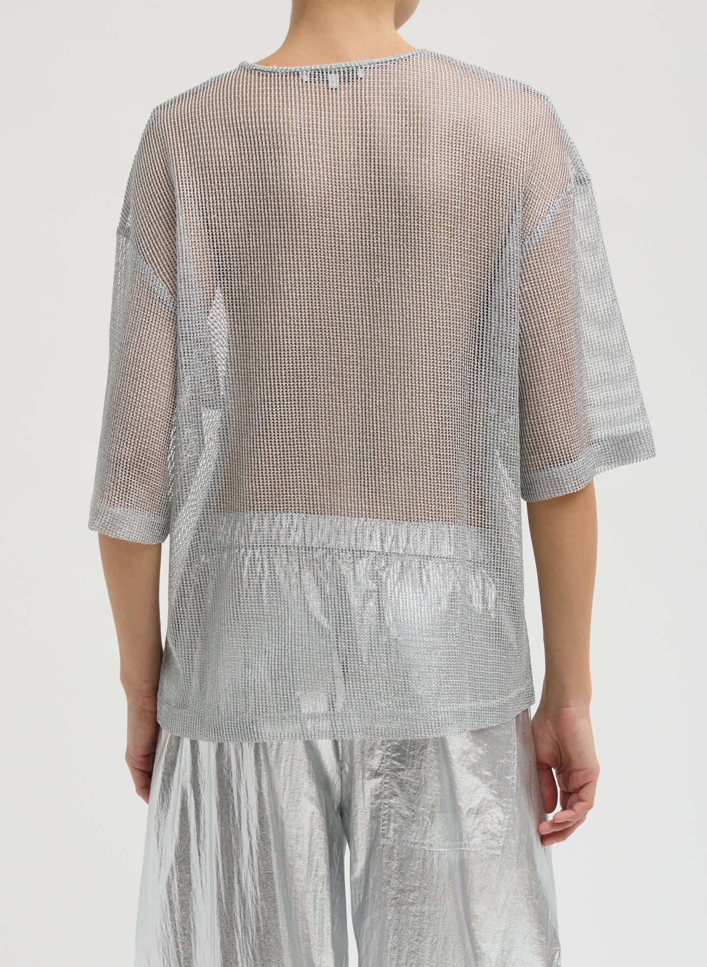 Tibi Viscose Metallic Mesh Easy T-Shirt