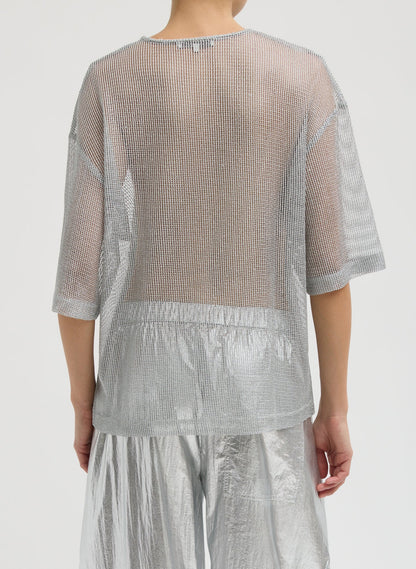 Tibi Viscose Metallic Mesh Easy T-Shirt