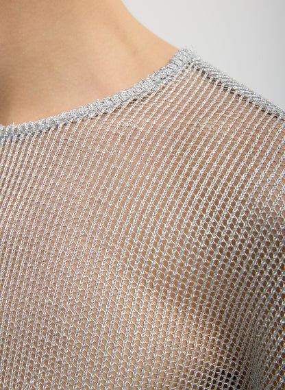 Tibi Viscose Metallic Mesh Easy T-Shirt
