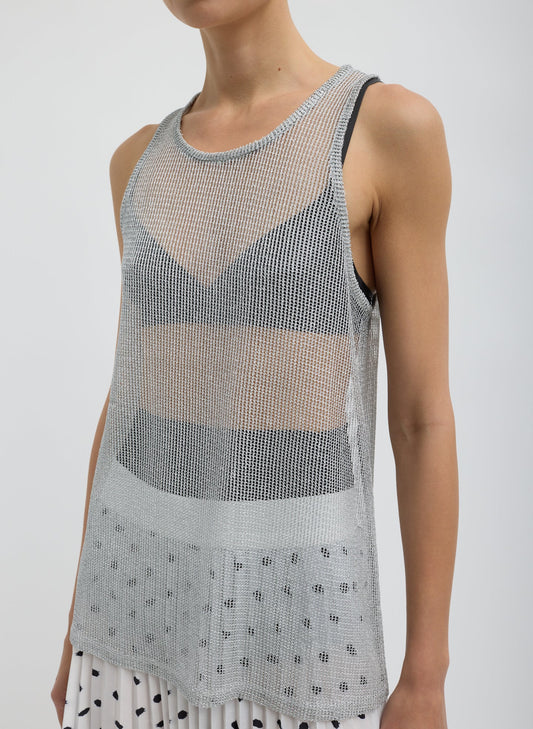 Tibi Viscose Metallic Ribbed Tank